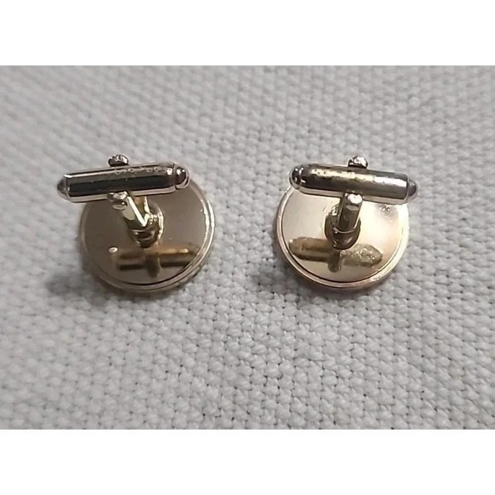 Vintage Avon Mother Of Pearl  Gold Toned Round Retro Cufflinks Fall out Atomic